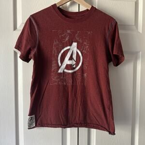 Marvel Universal Studios White Avengers Logo Maroon Rolled Hem Tee - Women S